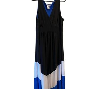 Studio One Asymmetrical Black and Blue Tiered Sundress